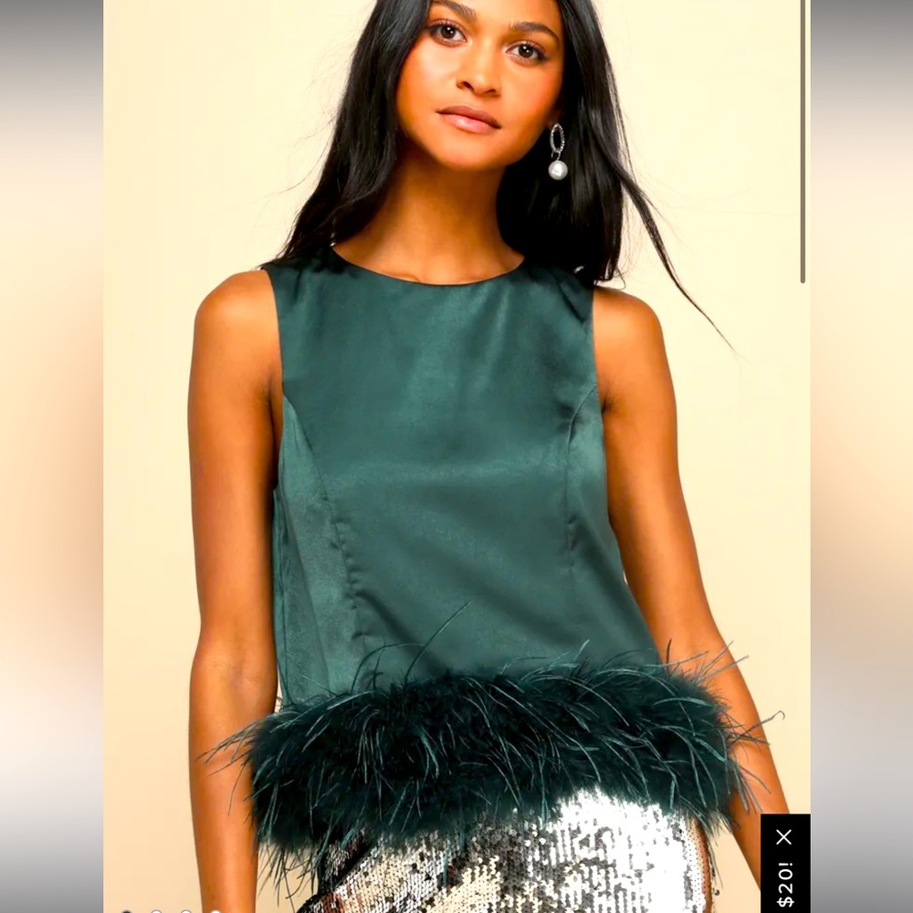 Lulus green feather top, NEVER WORN